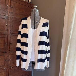 Lane Bryant Navy and Cream Striped Cardigan